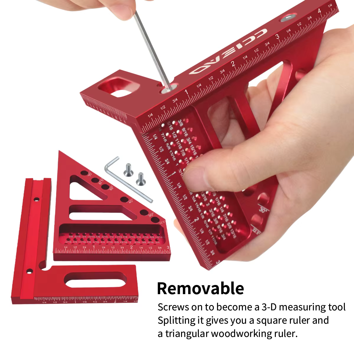 Règle de mesure multi-angles 3D - Métrique et impérial - Équerre rapporteur en alliage d'aluminium 45/90 degrés pour le travail du bois et les ingénieurs