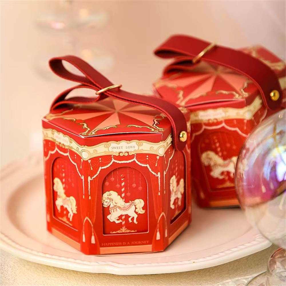 Carrousel en carton doré champagne, boîtes d'emballage pour faveurs de fête préChristophe, fournitures de décoration de fête d'anniversaire pour enfants, 1PC