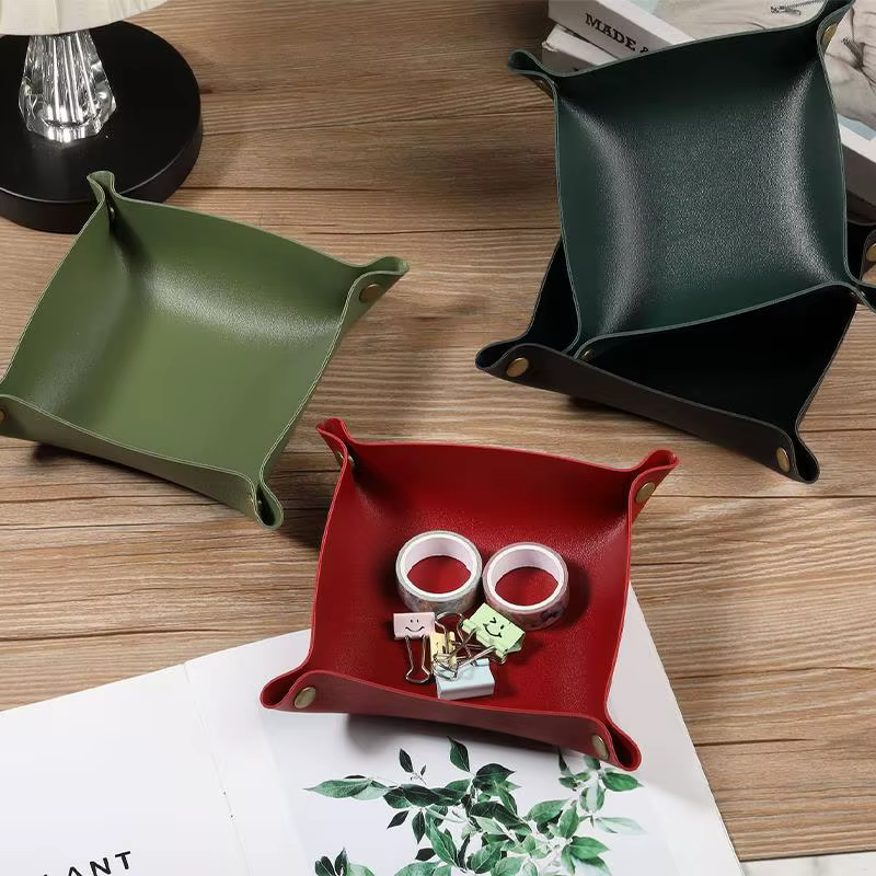 Boîte de rangement carrée en cuir PU