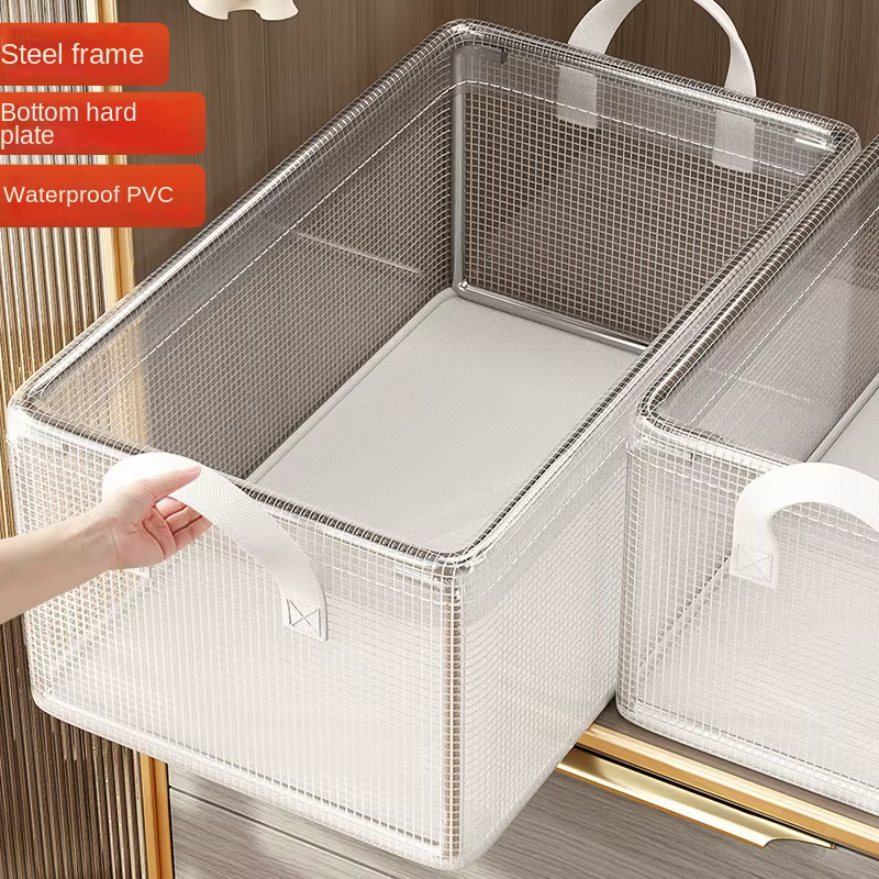 1 boîte de rangement transparente en PVC avec cadre en acier solide