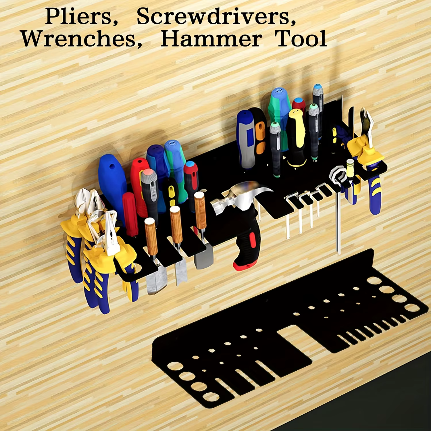 Étagère de rangement murale pour garage et atelier avec supports pour vis et marteaux - Organisateur d'outils en métal robuste et peu encombrant