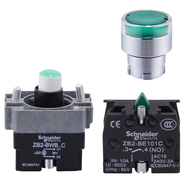 Schneider Electric interrupteur à bouton-poussoir lumineux à réinitialisation automatique XB2BW33B1C vert normalement