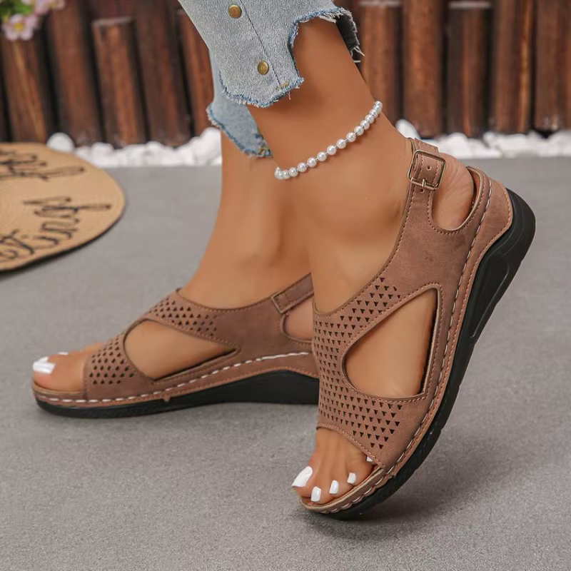 Sandales compensées orthopédiques pour femmes, ajourées et respirantes, avec boucle réglable, semelle antidérapante, chaussures de marche décontractées et confortables