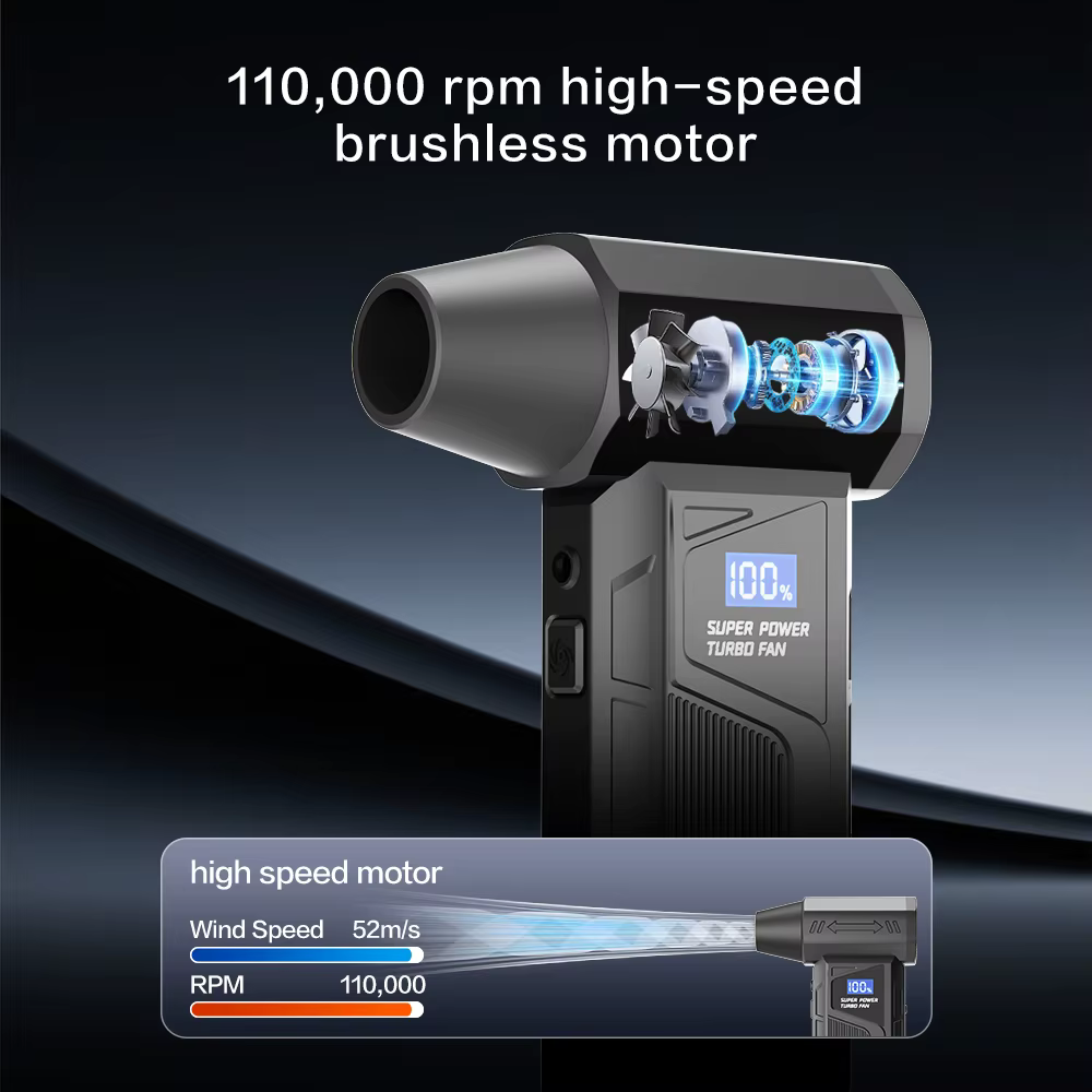 【Nouveauté 2026】Ventilateur à jet sans fil avec moteur sans balais, souffleur d'air turbo pour le nettoyage de voiture avec éclairage LED, affichage numérique, utilisation portable en extérieur