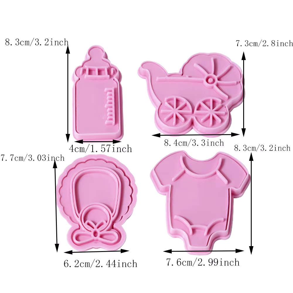 Coupe-biscuits 4 pièces thème bébé pâte timbre en plastique 3D dessin animé pressable Biscuit moule confiserie cuisson