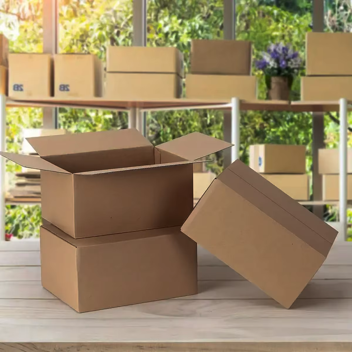 Boîte de courrier en carton ondulé marron avec couvercles