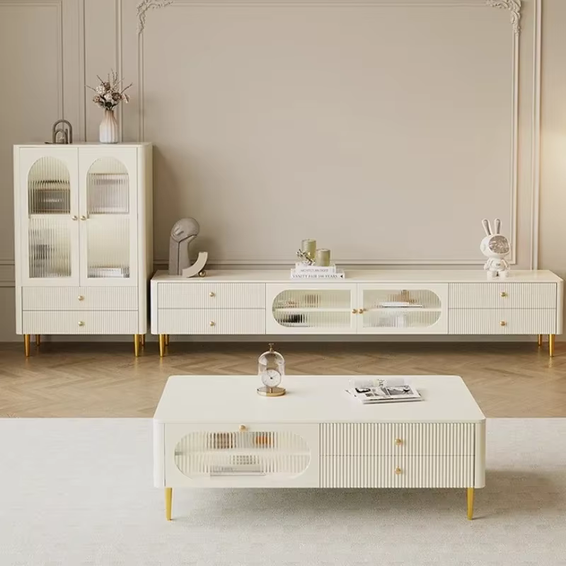 Meuble TV de luxe en bois massif avec tiroirs de rangement