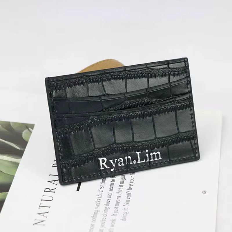Lettres personnalisées gratuites en cuir véritable motif Crocodile porte-carte hommes femmes étui pour cartes de crédit porte-carte d'identité portefeuille sac à main pochette