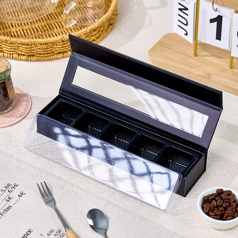 Boîte d'emballage de chocolat à fenêtre transparente 5 pièces, boîte rigide minimaliste, artisanale, haut de gamme, pour la Saint-Valentin, boîte cadeau de chocolat Ferolite