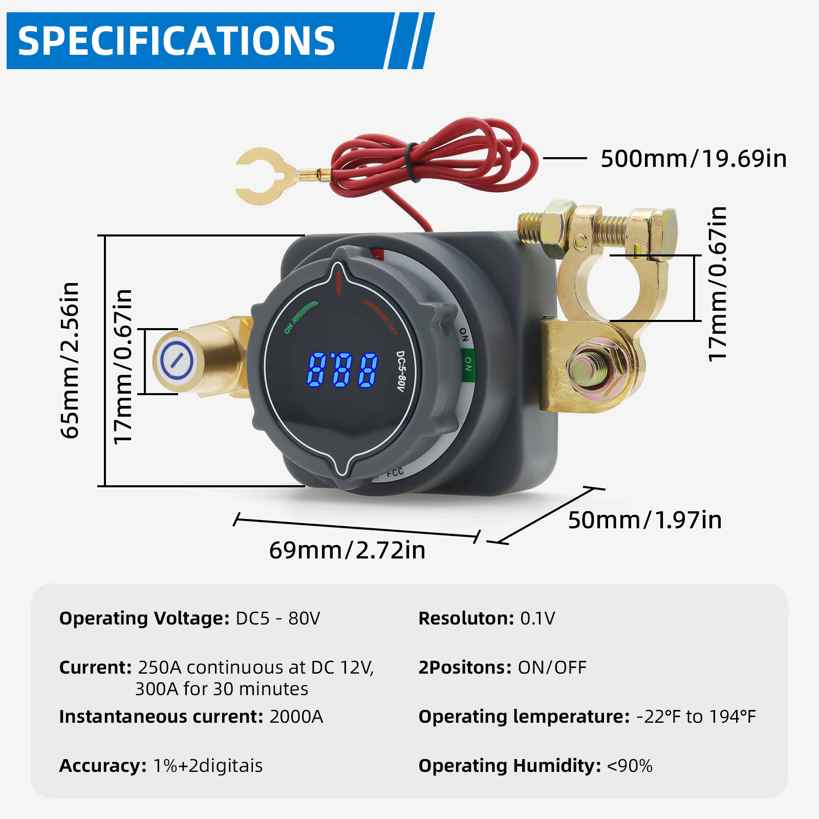 Mise à niveau du commutateur de déconnexion de batterie 300A avec interrupteur de voltmètre 12-48V