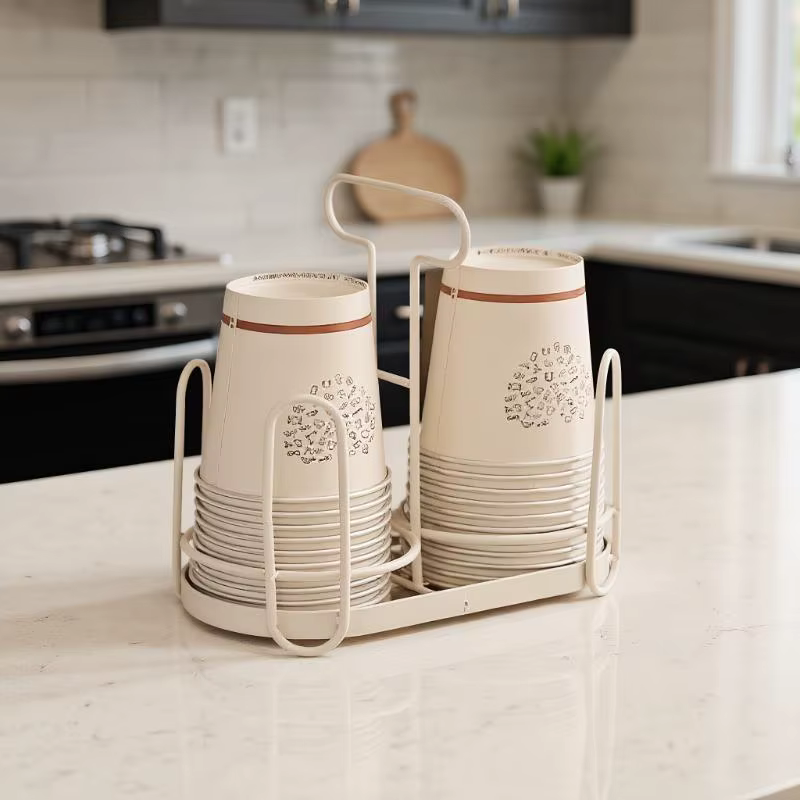 Boîte de rangement de couvercle de tasse, support de tasse jetable, distributeur de porte-gobelet d'art en fer pour comptoirs, support de rangement de café Durable pour la cuisine