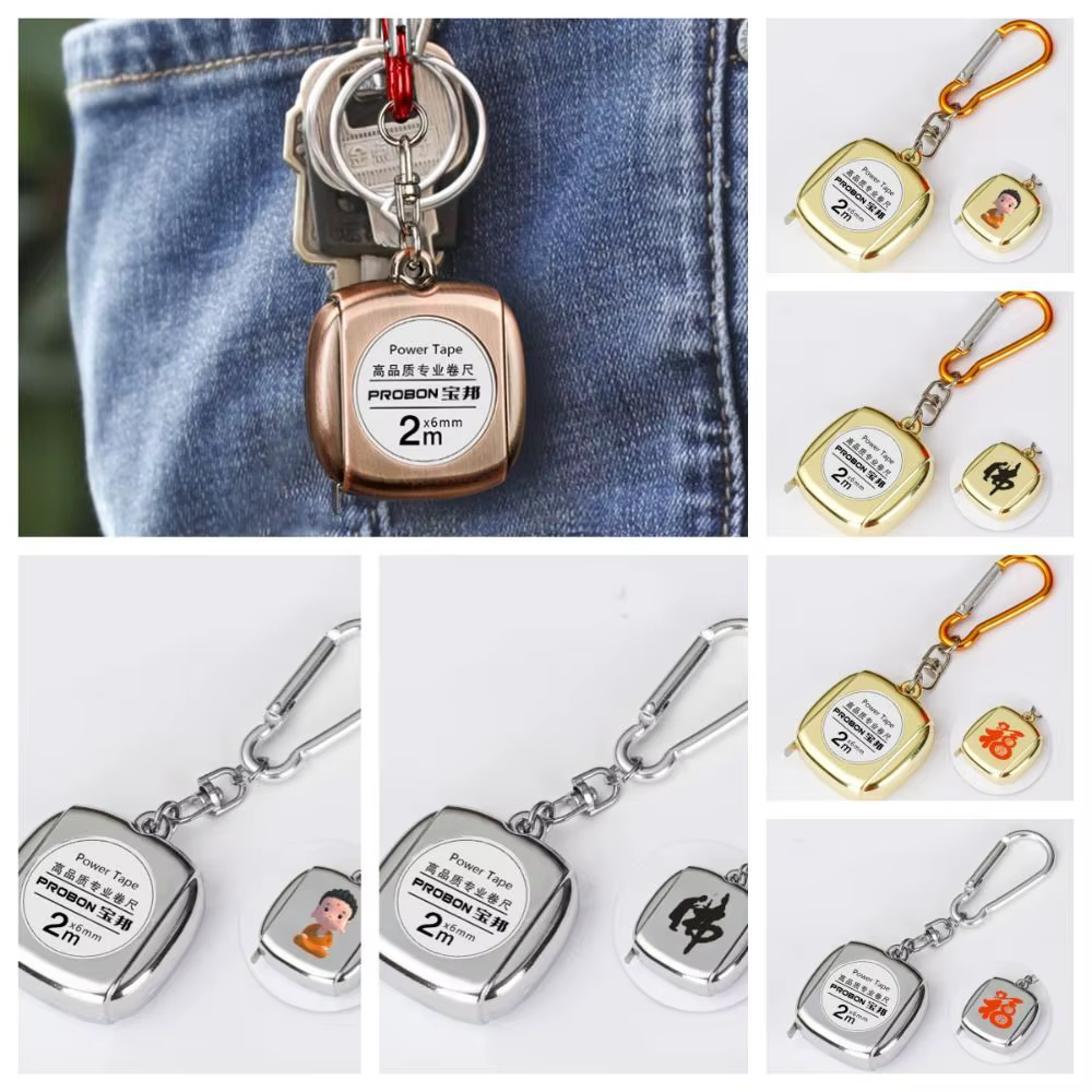 Mini porte-clés roulette délicat avec mètre ruban rétractable de 2M