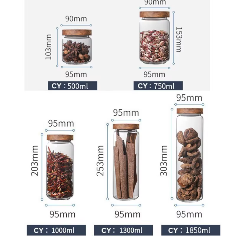 Couvercle en bois verre hermétique bidon cuisine bouteilles de stockage pots récipient alimentaire Grains thé café