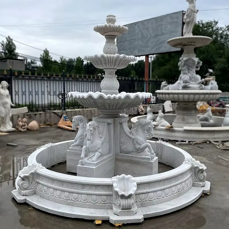 Fontaine en marbre blanc sculptée à la main, décoration de jardin extérieure personnalisée, marbre naturel classique