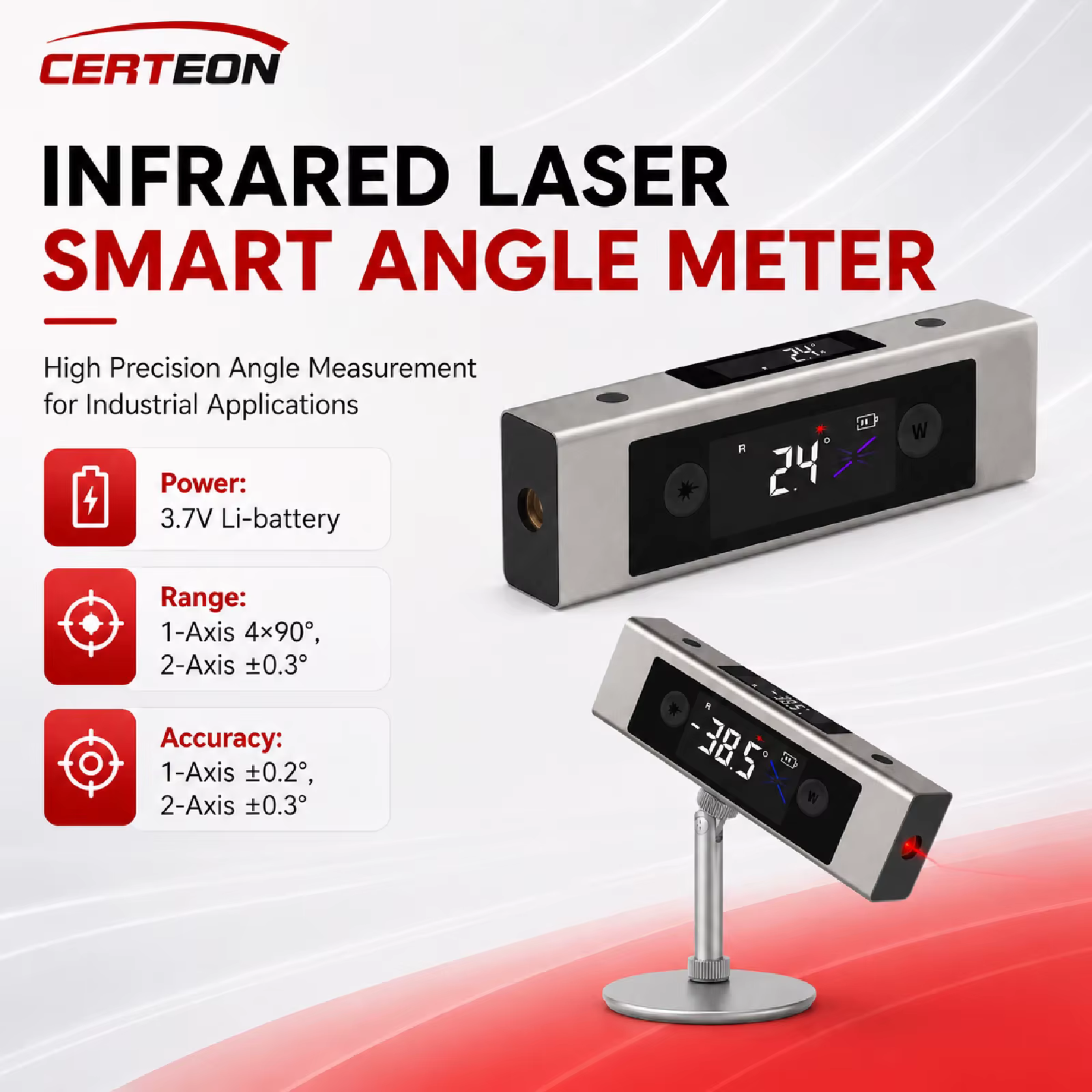 Niveau Numérique Multifonction avec Laser Infrarouge Inclinomètre Intelligent Double Axe Écran LCD Portable Haute Précision pour Construction Menuiserie Nivellement d’Équipement