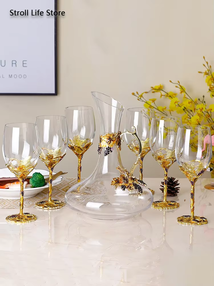 Ensemble de verres à vin rouge en cristal avec document en émail créatif, gobelet de mariage, coupe à champagne et à whisky, coffret cadeau, FJ019