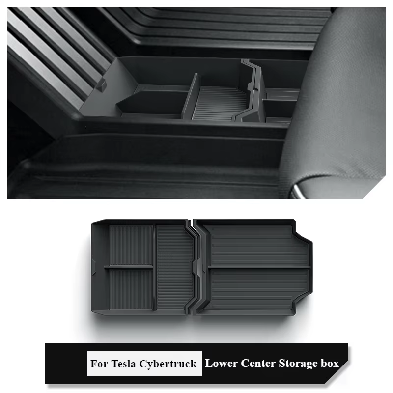 Boîte de rangement de voiture, 2 pièces, pour Tesla Cybertruck 2025, accessoire Console centrale, tapis inférieur antidérapant, étui de rangement, plateau