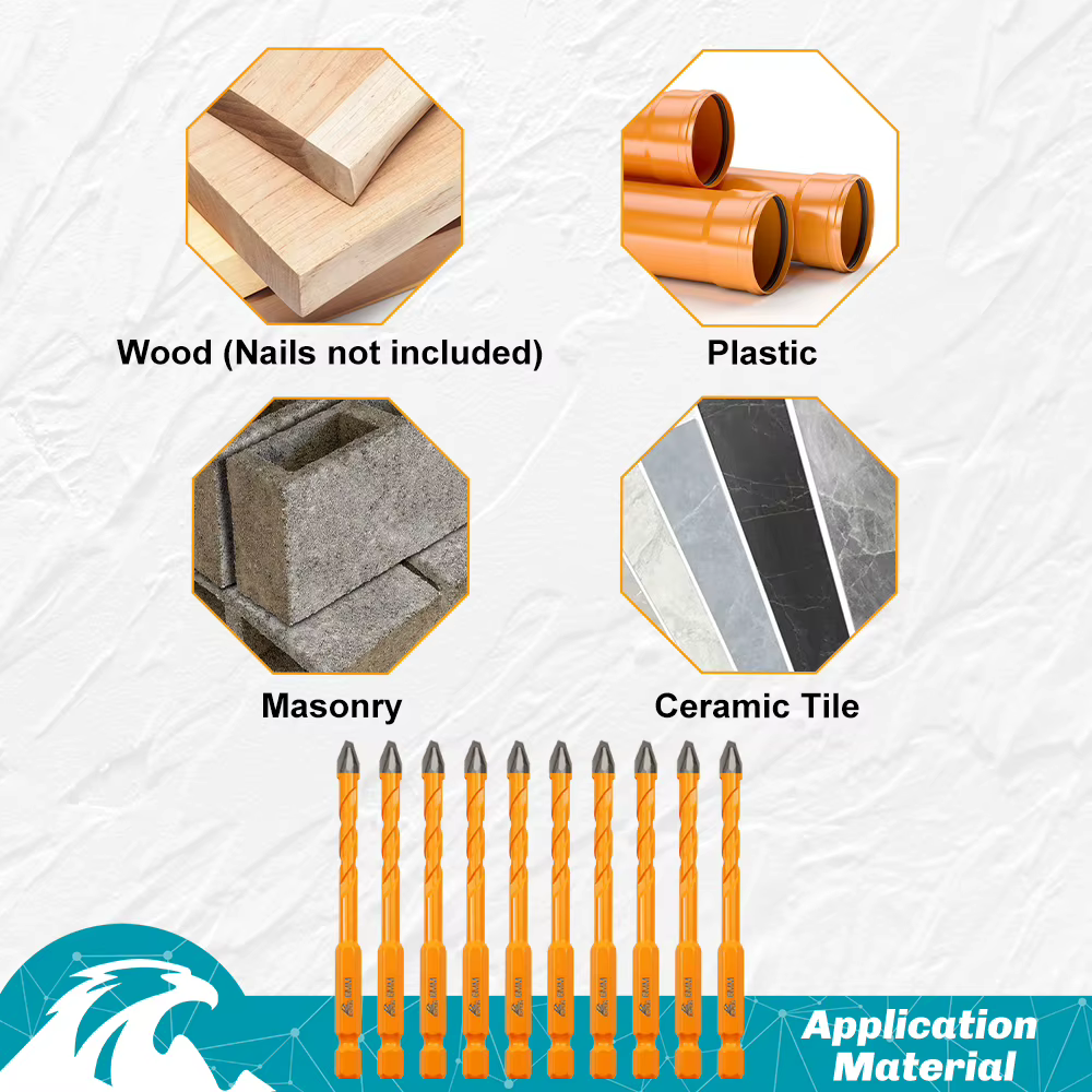10 pièces ensemble de forets à noyau Dia 6mm foret en carbure avec tige à ajustement rapide pour bois plastique brique