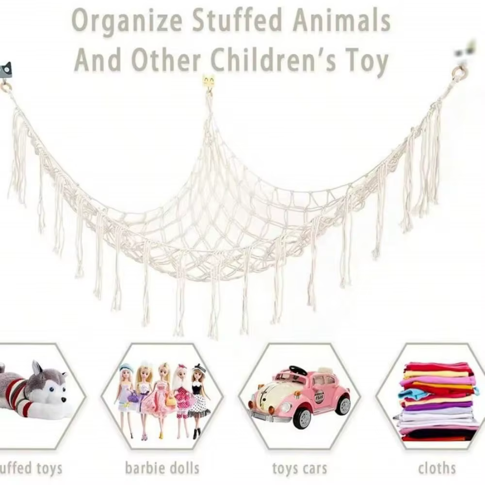 Hamac mural d'angle pour jouets, filet de rangement suspendu pour chambre, hamac pour poupées, décoration murale de fond de pièce