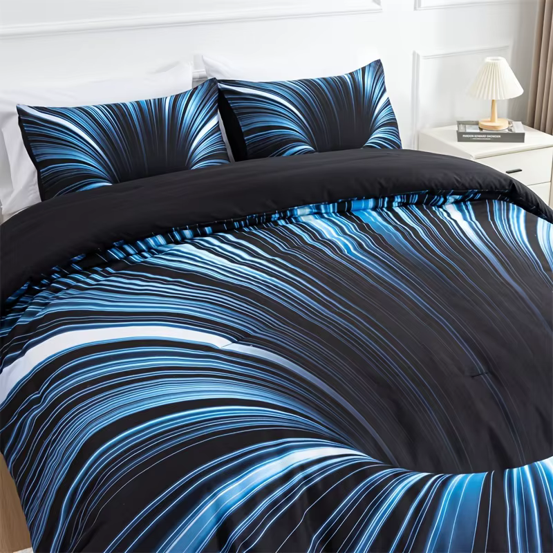 Ensemble de housse de couette 3 pièces, housse de literie 3D bleue et noire, décor de chambre pour hommes femmes adultes, tissu confortable et doux sans noyau d'oreiller