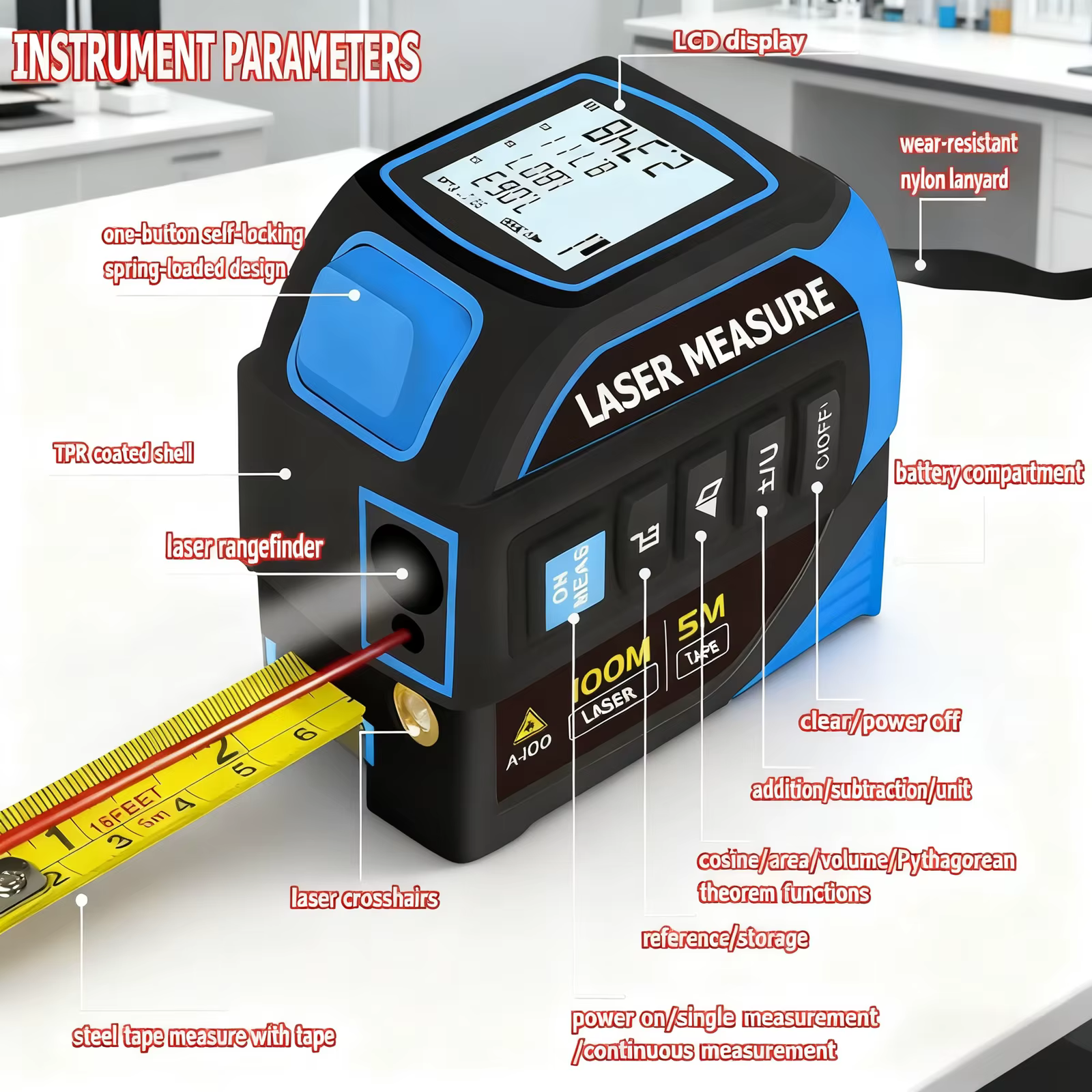 Règle à ruban Laser 4 en 1, télémètre Laser 40/60/80/100m, Distance Laser infrarouge 5M, Instrument de mesure de haute précision