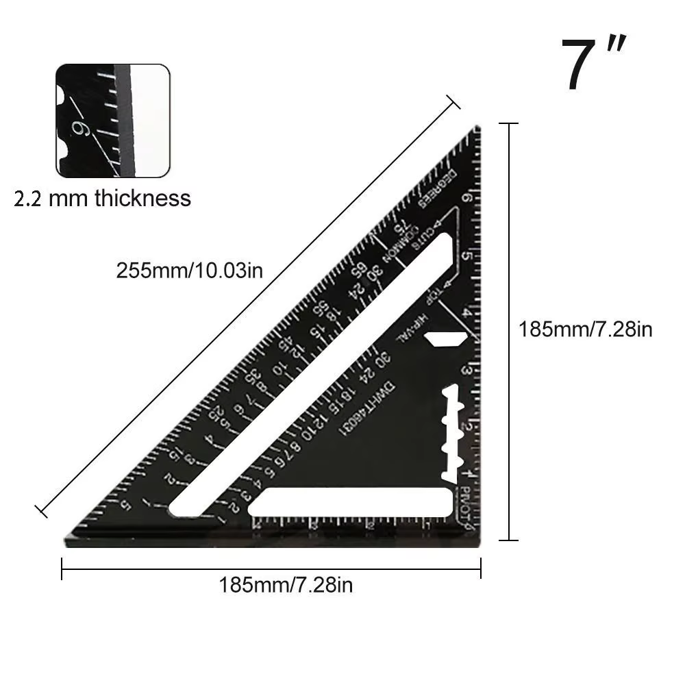 Règle triangulaire en alliage d'aluminium de 7 pouces