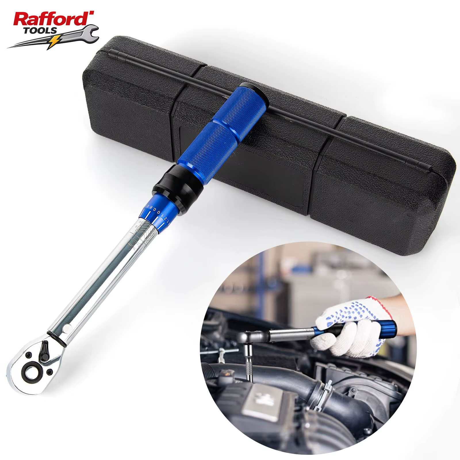 Clé dynamométrique Rafford 1/4 pouce 2-24 Nm avec tête à cliquet réversible 72 dents