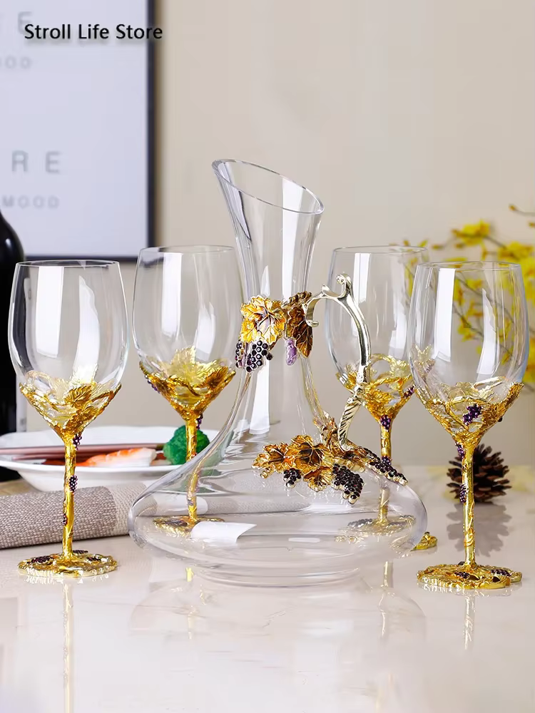 Ensemble de verres à vin rouge en cristal avec document en émail créatif, gobelet de mariage, coupe à champagne et à whisky, coffret cadeau, FJ019