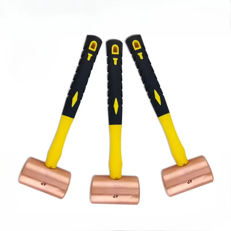 Marteau cylindrique en cuivre pur sans étincelle, tête ronde, poignée en caoutchouc, anti-alose, multifonction, outils à main pour le travail des métaux