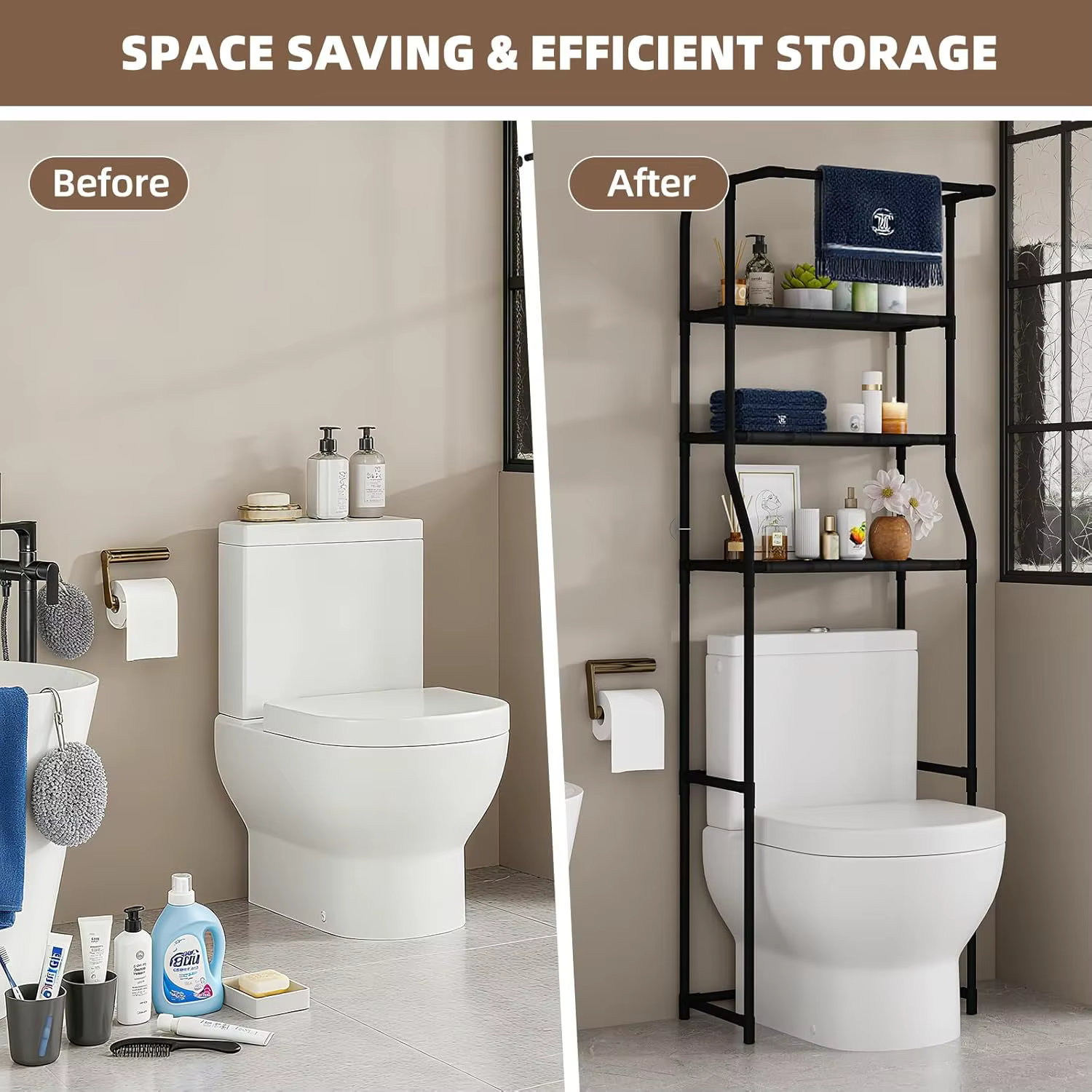Étagère de rangement au-dessus des toilettes