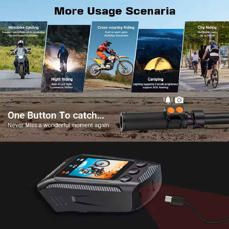 Caméra d'action HD 4K 60FPS pour casque de moto