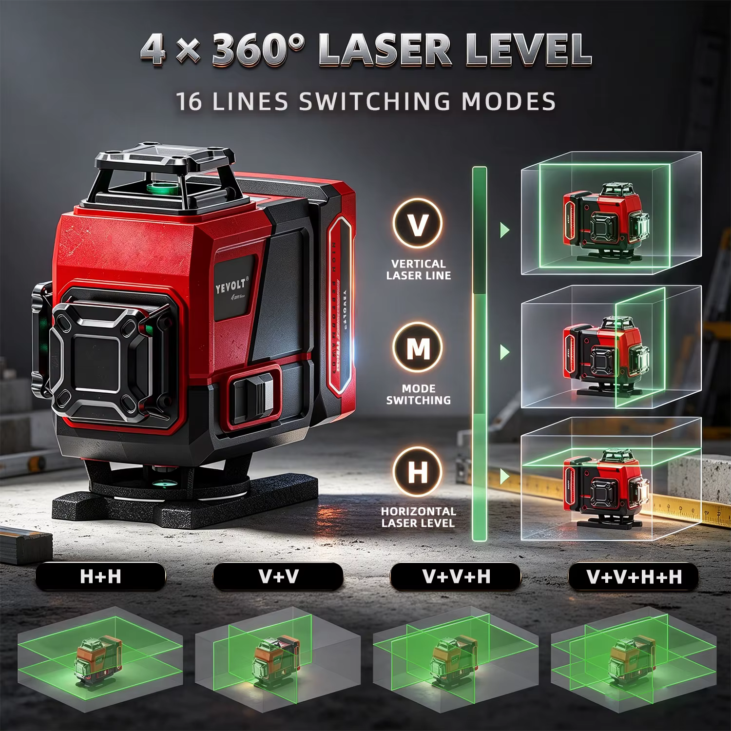 Niveau laser vert YEVOLT YVGLL4XS16