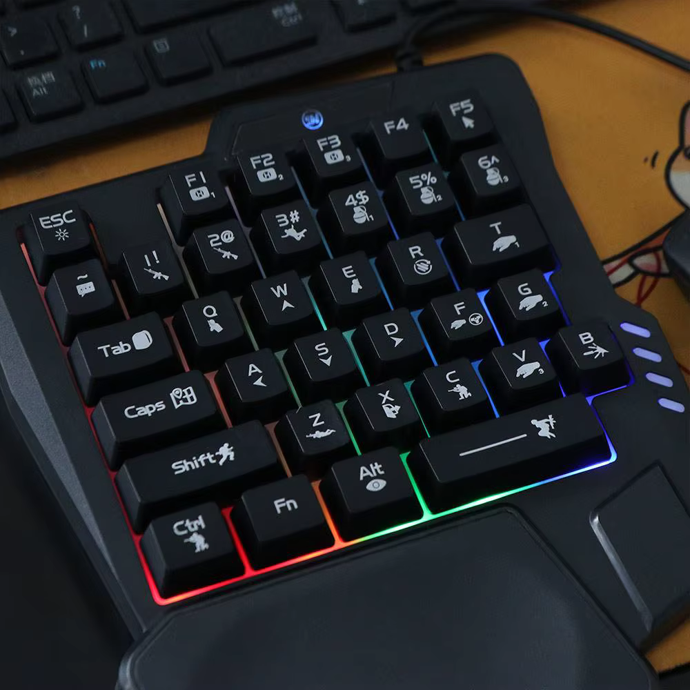Clavier USB à une main lumineux Ultra-mince, 3 couleurs, rétro-éclairage, 35 touches, mécanique de jeu, pour ordinateur portable