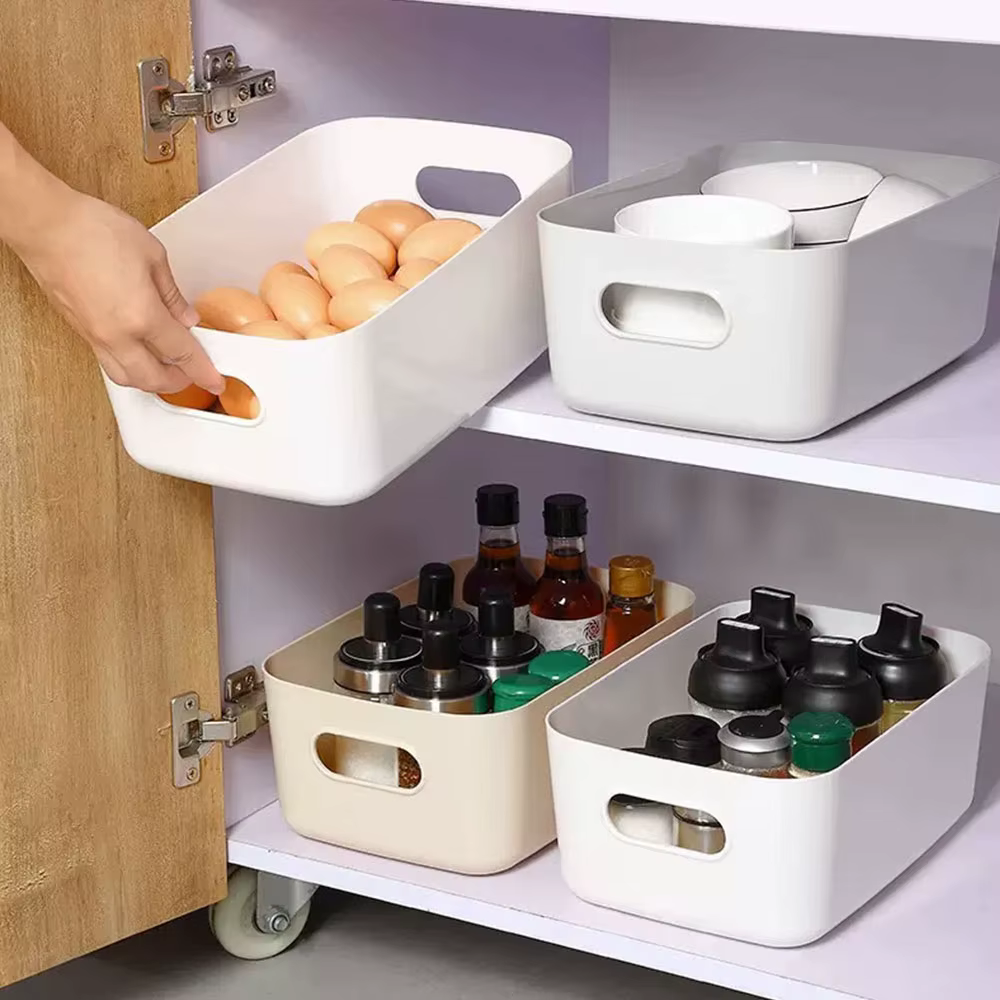 Boîte de rangement en plastique avec poignées, organiseur de bureau, panier de rangement multifonction pour jouets et articles divers, conteneur d'organisation pour la maison et le bureau