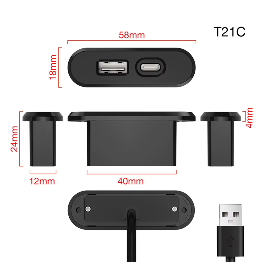 Prises encastrées sur Table 1 USB-A et 1 type-c prise de courant cachée de bureau intégrée avec rallonge de 1.2M pour bureau chambre