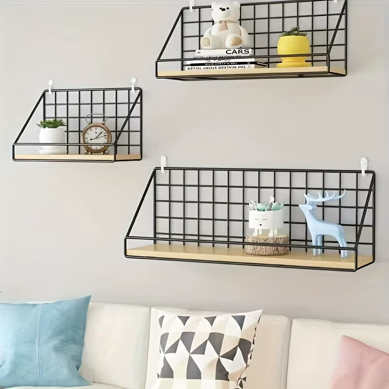 Étagère murale de rangement en bois et métal