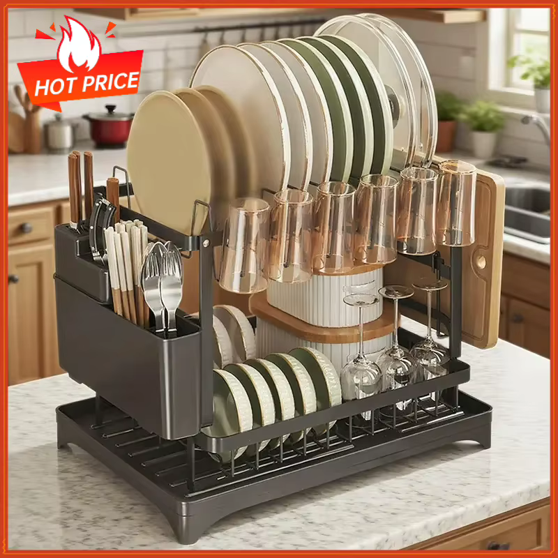 Égouttoir à vaisselle à 2 niveaux pour cuisine, support de rangement pour bols, couverts, baguettes, couteaux, fourchettes et tasses