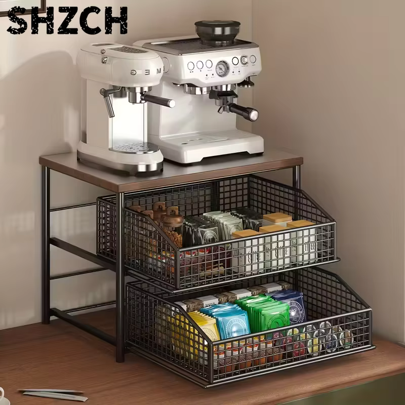 Étagère de rangement pour comptoir de cuisine, gain de place, avec tiroirs et paniers métalliques - étagère de rangement robuste à plusieurs niveaux
