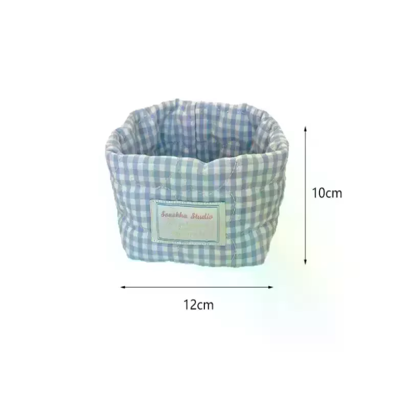Panier de rangement en tissu à carreaux et rayures