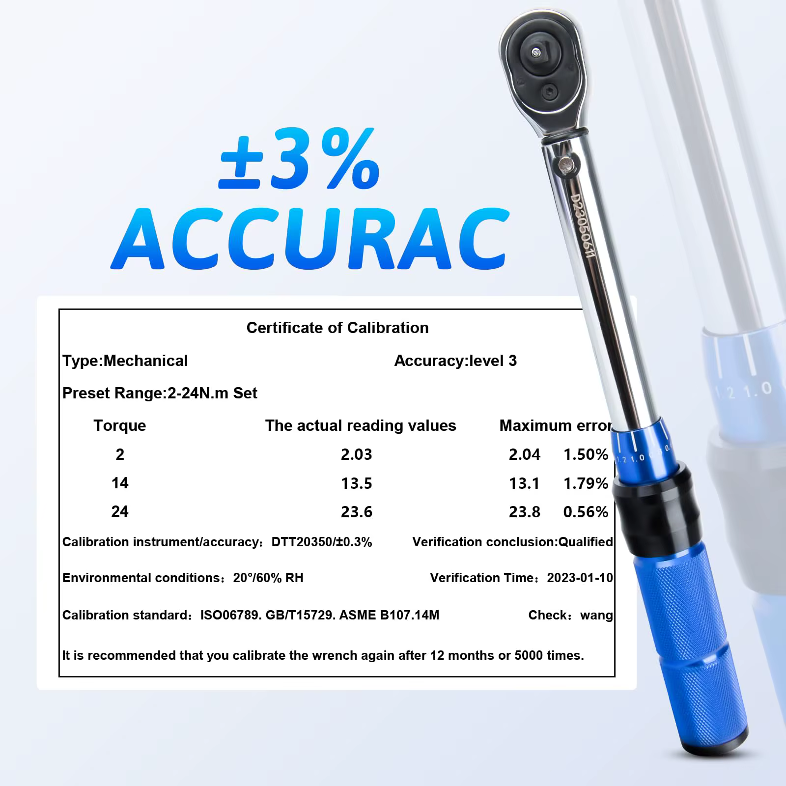 Clé dynamométrique Rafford 1/4 pouce 2-24 Nm avec tête à cliquet réversible 72 dents