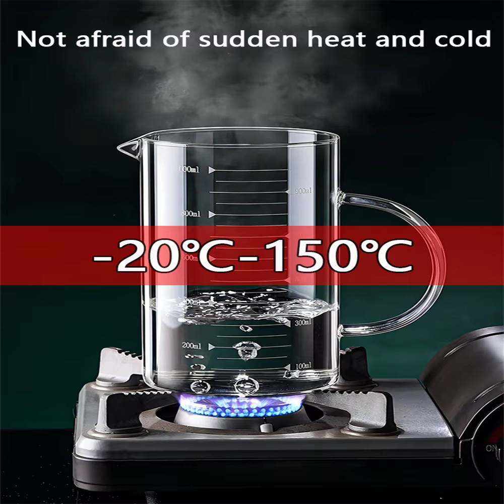 Tasse à mesurer en verre avec poignée 250/350/500/1000 ml, 1 pièce, en verre borosilicate haute résistance, pour lait et café, résistante à la chaleur