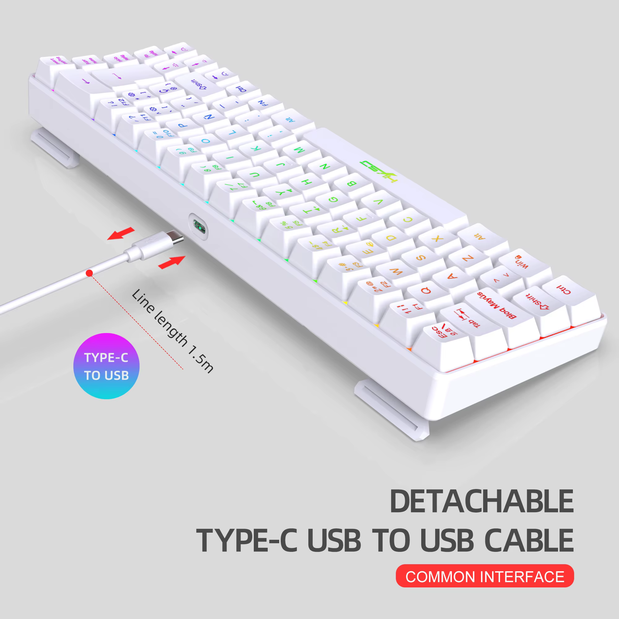68 touches clavier de jeu USB filaire Portable 20 RGB rétro-éclairage coréen russe anglais