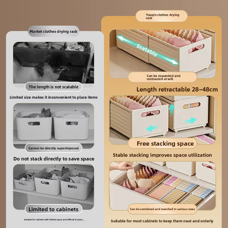 Boîte de rangement réglable pour chaussettes et sous-vêtements