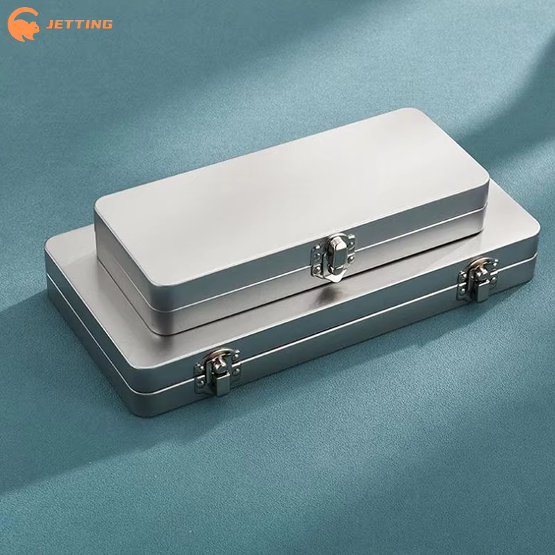 (Nouveau) 1 boîte rectangulaire en métal gris argenté avec couvercle