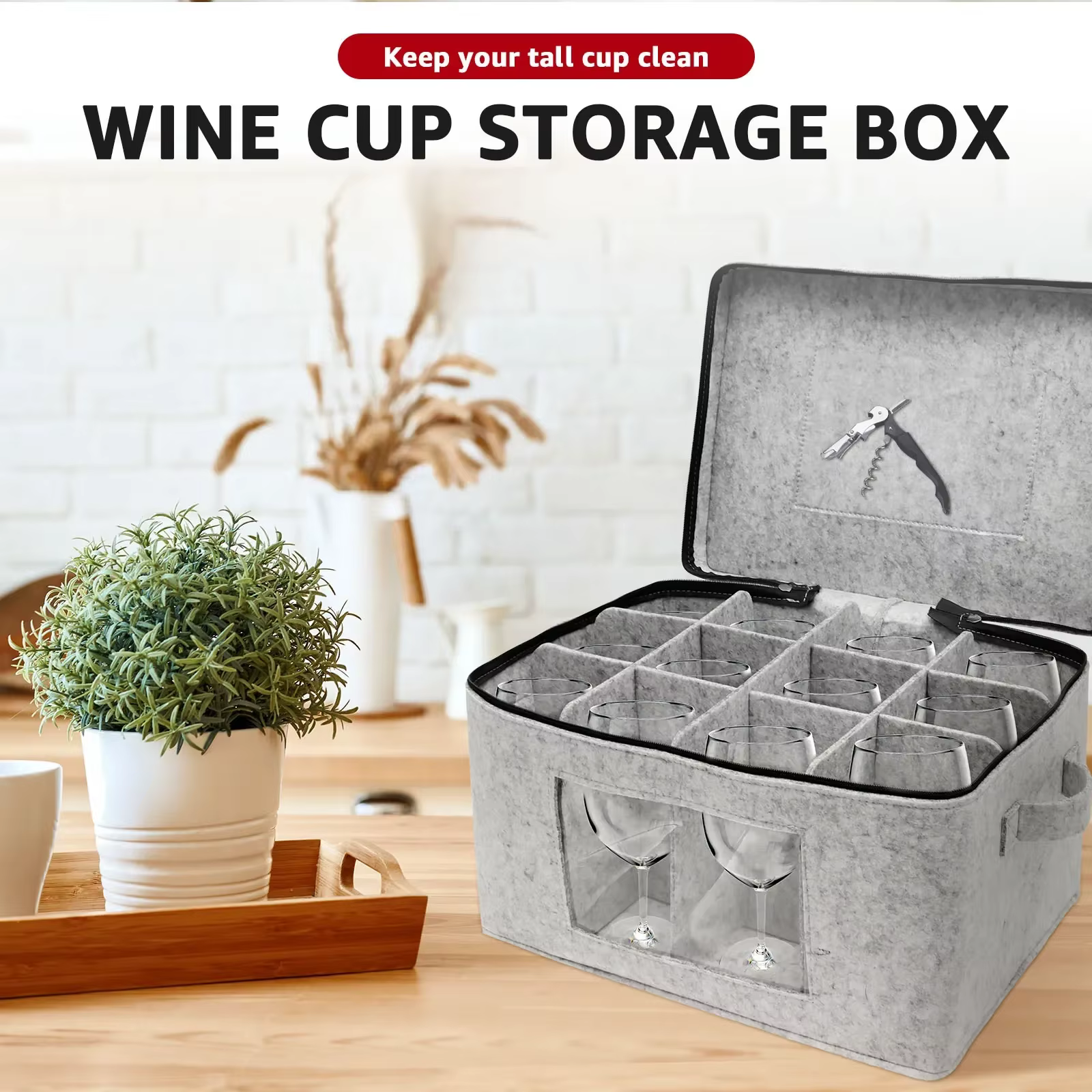 Organisateur de rangement pour verres à vin, conteneur empilable en feutre pour verrerie avec 12 séparateurs amovibles, pliable pour sac de voyage pour bouteilles de vin
