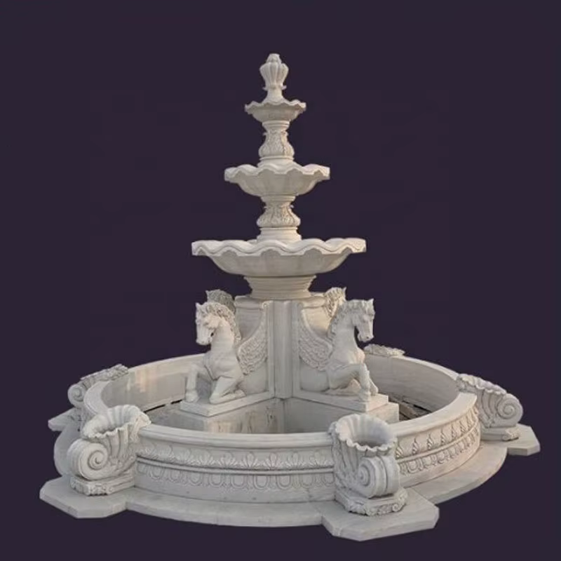 Fontaine en marbre blanc sculptée à la main, décoration de jardin extérieure personnalisée, marbre naturel classique