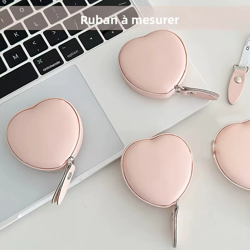 1 pièce Mètre Ruban Multifonctionnel en Cuir PU Rose Motif Cœur - Règle de Mesure pour Taille et Poitrine pour Usage