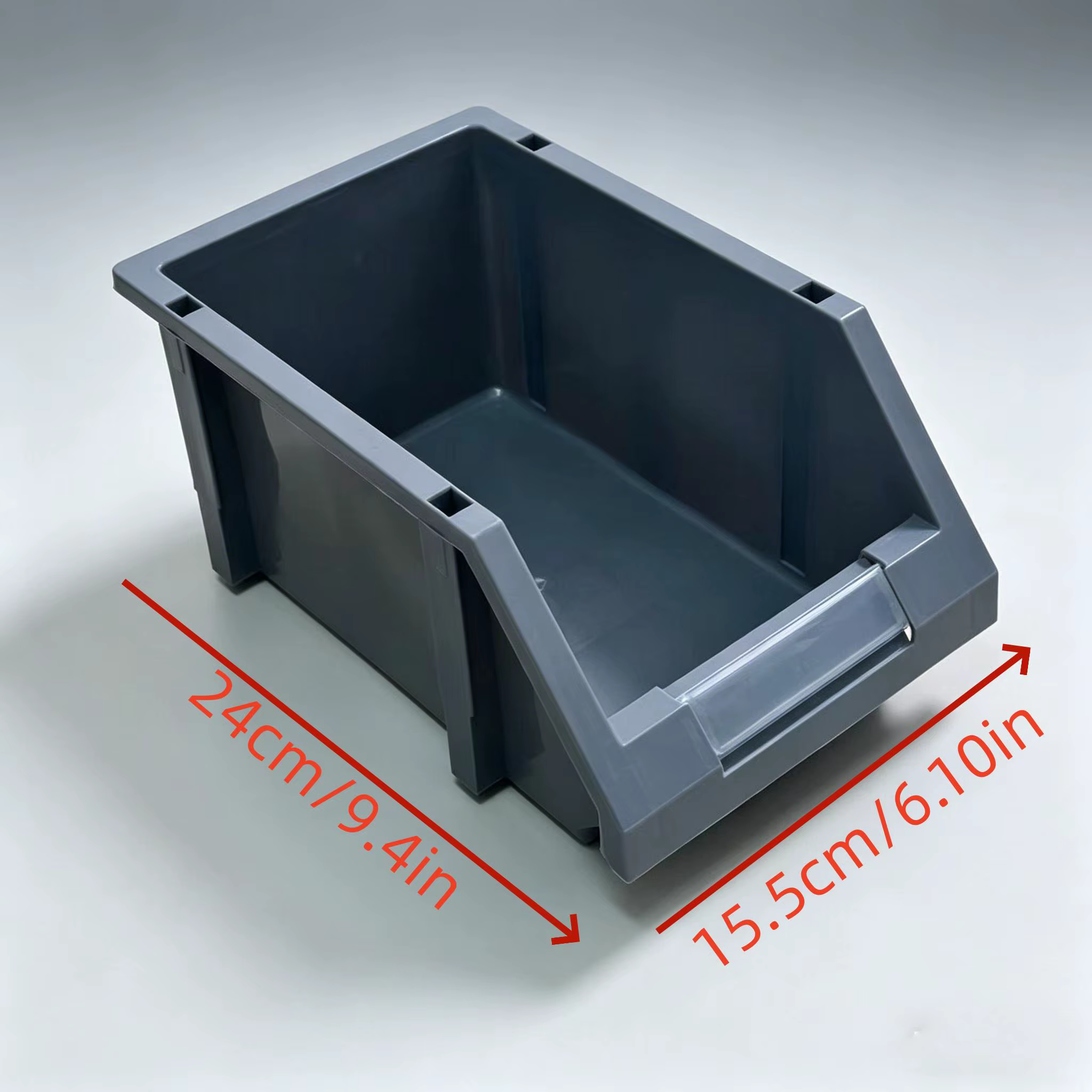 4 grands bacs de rangement en plastique gris avec compartiments à étiquettes transparentes - Système d'organisation
