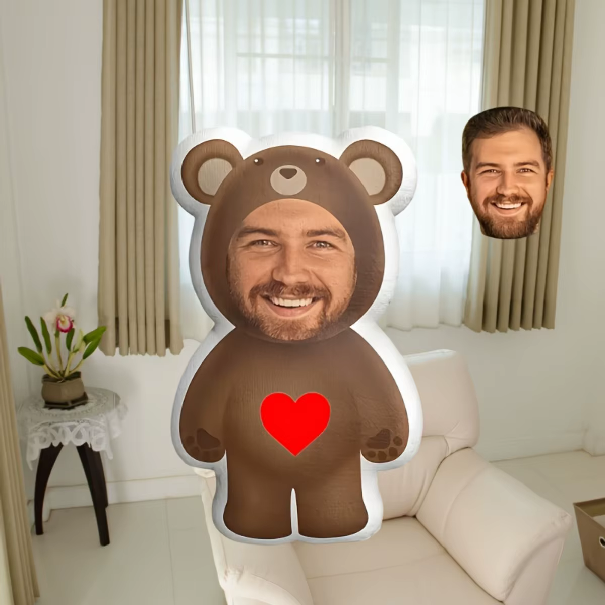 Coussin en peluche personnalisé avec photo - Cadeau personnalisé en forme d'ours avec votre visage, un cadeau indispensable pour les amis
