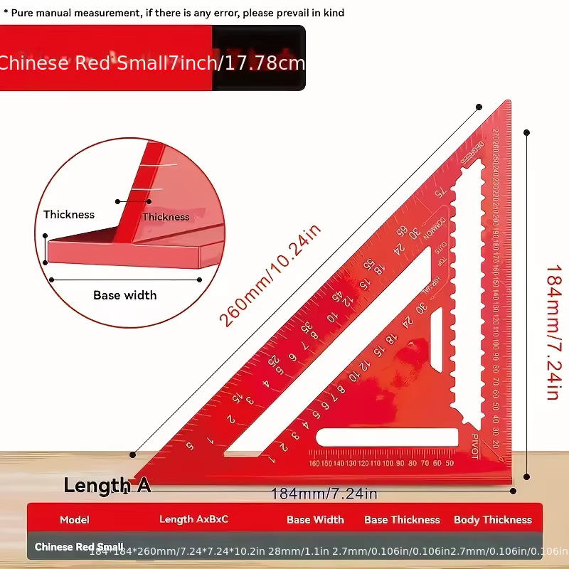 Carré en aluminium de précision-règle triangulaire rouge pour le travail du bois